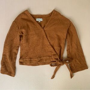 Texture & Thread Madewell Long Sleeve Wrap Top in Size XXS and Color Brown